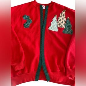 Vintage Hand Stitched Christmas Sweatshirt Unisex XL Holiday 90s Party Sweater